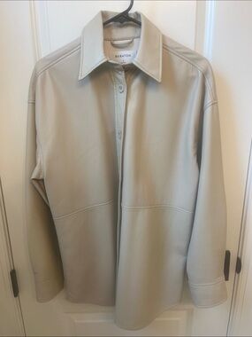 Babaton Light Beige Leather Button-Down Shirt Jacket